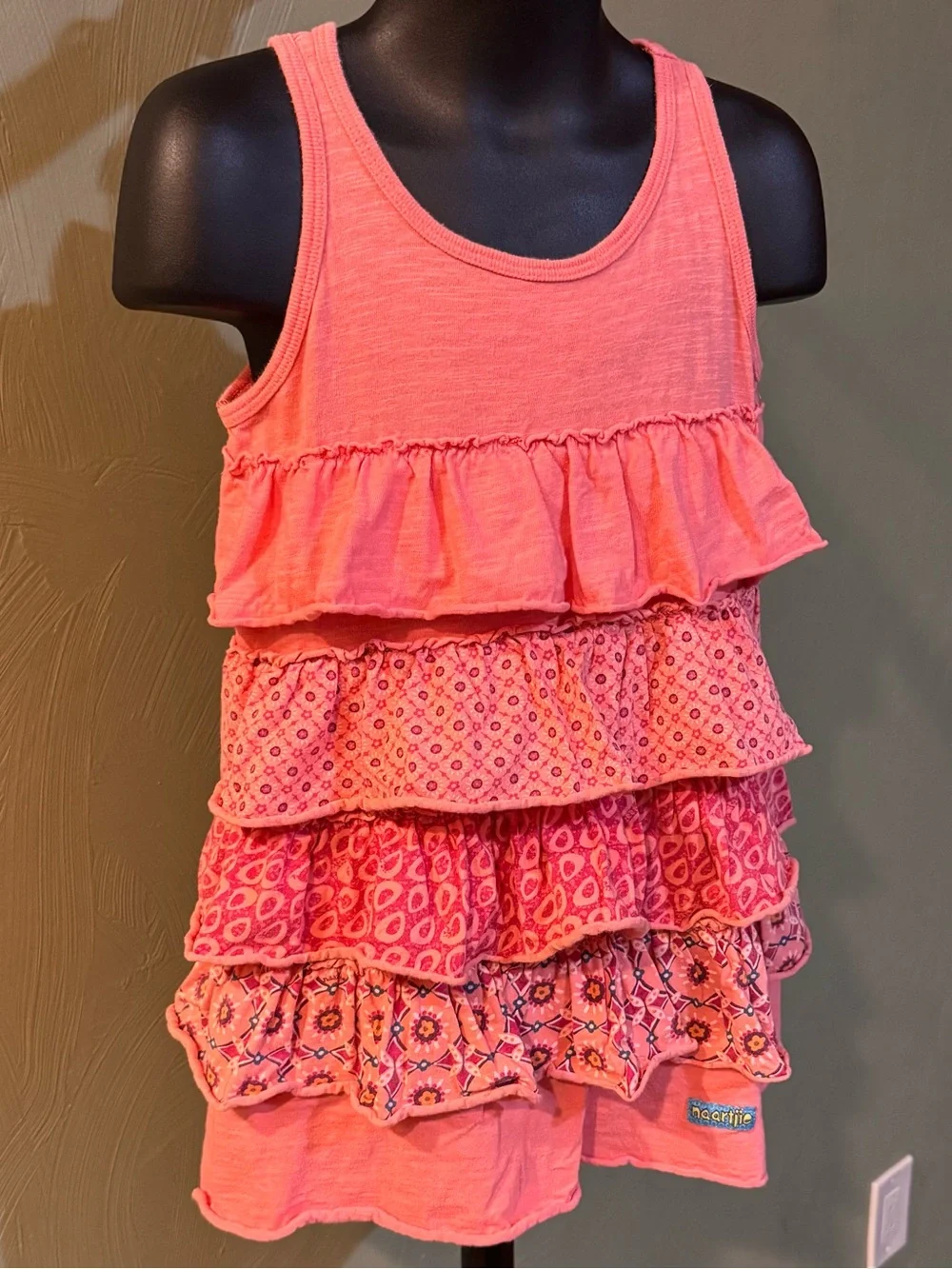 Naartjie Kids Girls Tiered Ruffle Dress Size M (5 Years) Salmon Pink Boho